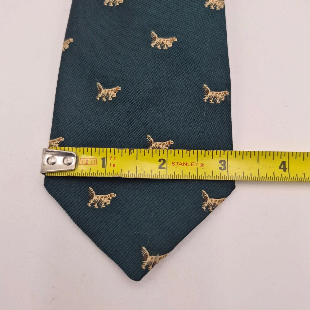 House of Arden Men Dark Teal Silk Blend Spaniel Dog Animal Print Necktie